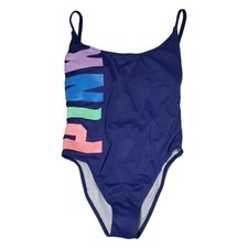 NWT Victoria's Secret Pink One Piece Swimsuit Bathing Spellout Logo Navy Blue XS