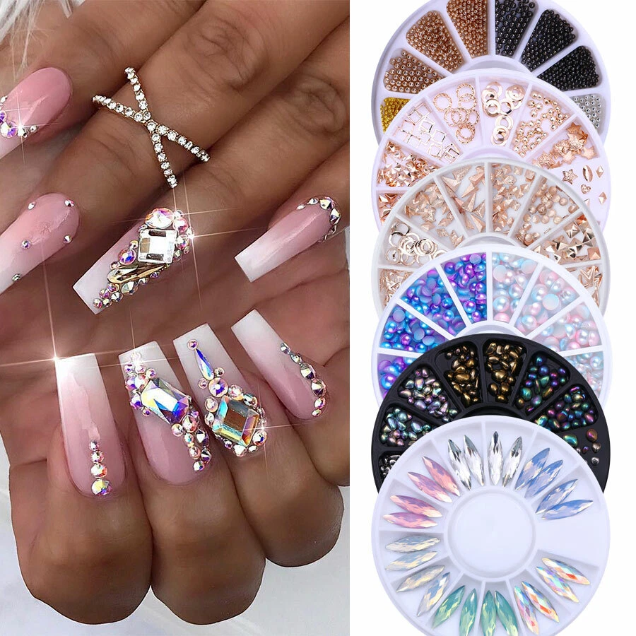 Glitter Boxes For Nails / Face / Body With Brush - Small Rhinestones for  Nails