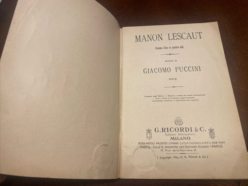 1893 Manon Lescaut Dramma Lirico In Quattro Atti Opera In Four Acts + Broadside! - Picture 4 of 12