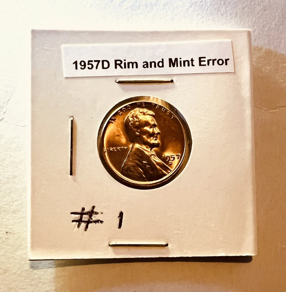 1957 D wheat penny With Rim And Mint Errors BU ( Double Die ) - Image 3 of 4