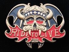 RD11160 VINTAGE 1970s  RIDE TO LIVE  MOTORCYCLE SOLID BRASS BELT BUCKLE
