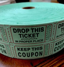 Raffle Tickets Roll of 2000 Double Stub Keep This Coupon Carnival Ticket GREEN