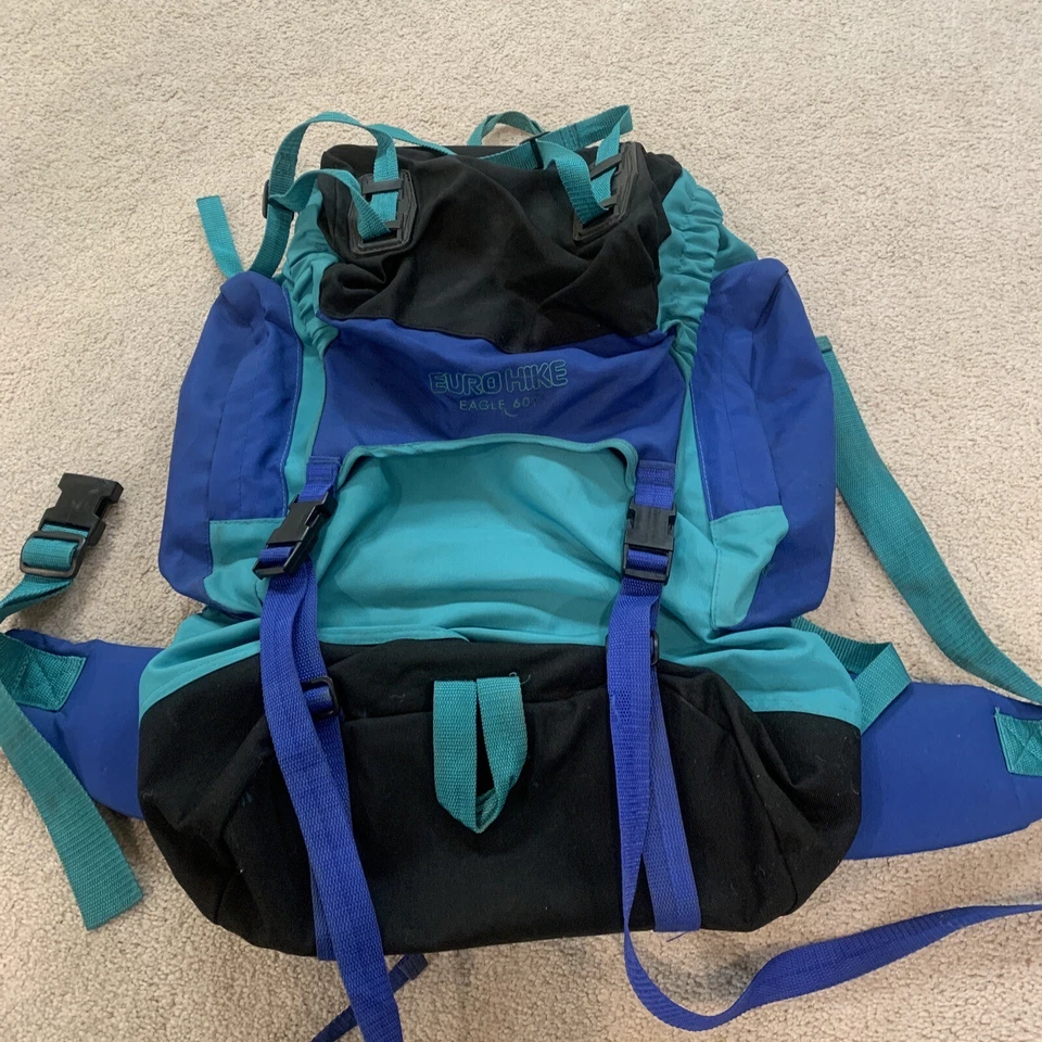 Eurohike Eagle 601 Internal Frame Hiking Backpack Rucksack Blue, Black, & Green - Image 2 of 4