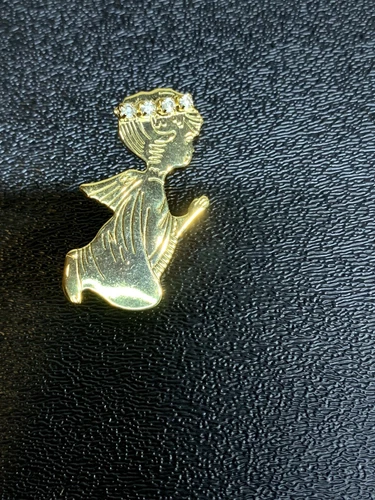 Vintage Angel Child Praying BROOCH PIN CZ Birthstone Gold Tone Costume Jewelry