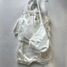 VGT 1994 PHYLLIS BABYWEAR White Satin 6 Piece Shorts Christening Set 0-6 Mos