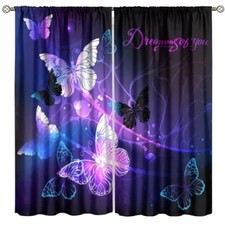 Butterfly Window Curtain, Purple Fantasy Dream Butterfly Curtains for Girls