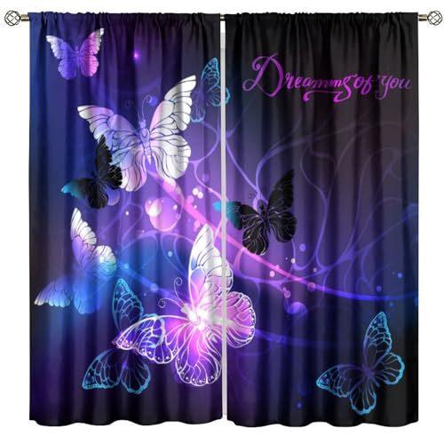 Butterfly Window Curtain, Purple Fantasy Dream Butterfly Curtains for Girls - Picture 1 of 7