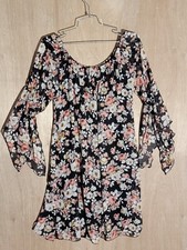 love ryan pull over dress womens L long flared sleeve floral breathable