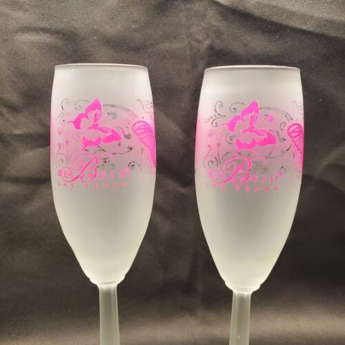 Bellagio Champagne Glass Flute Rare Pink Butterfly 8" Las Vegas Hotel Casino - Picture 4 of 12