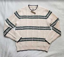 New mens M XL J Crew Heritage cotton cable-knit crewneck sweater in stripe Ivory