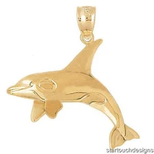 New 14k Yellow Gold Orca Whale Pendant