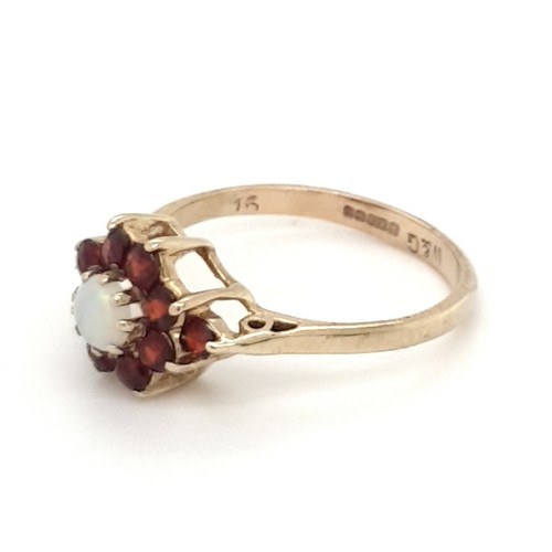 9ct Oro Amarillo Almandino Granate Y Ópalo Redondo Anillo Talla I Británico Made - Imagen 8 de 12