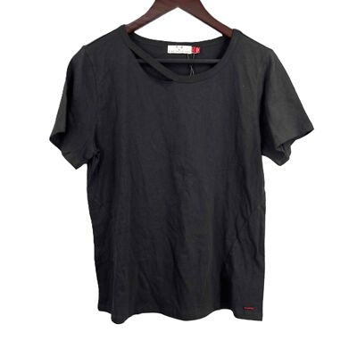 n:Philanthropy Black Tee Cut Out Neck Panel Front Casual Womens Top XS New