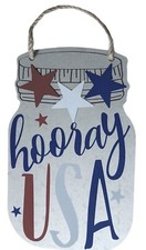Americana Patriotic Galvanized Mason Jar Wall Hanging USA Sign Stars Decor New