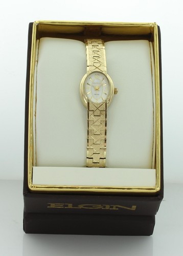 Ladies Petit Elgin Elegant Oval Gold Tone Link Bracelet Analog Dimond cut Watch - Picture 5 of 6