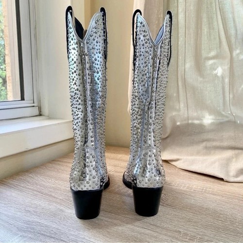New Free People Jeffrey Campbell Dagget Studded Western Boots Silver Sz 6 - Picture 7 of 11