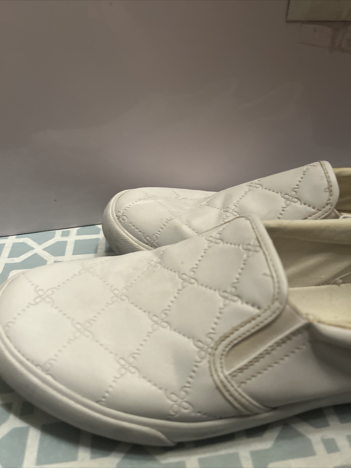 Nine West Shoes Womens M Lacie Slip On Sneakers White Faux