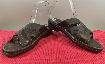 Clarks Slide-On Womens Sandals Size 7 Black Leather Comfy Great
