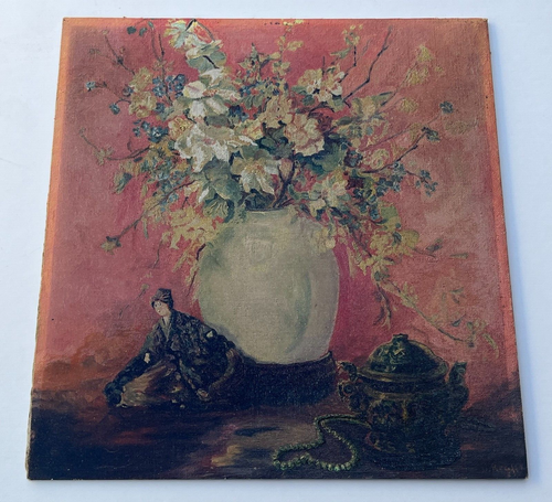 Pintura al óleo floral de bodegón original vintage sobre cartón. Firmado. Enmarcado. - Imagen 8 de 13