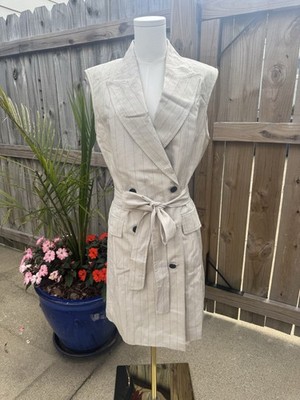 H&M Belted Blazer Fit Dress Size Large Cream & Black Pinstripes
