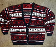 Vintage 90s Nordic Patterned Cardigan Sz Medium Fair Isle Button Detail Grandma
