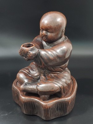 铁锈花釉陶塑罗汉香熏炉19th C Chinese Iron-Rust Glazed Pottery