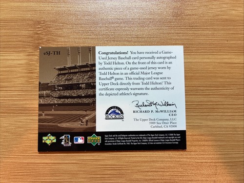 TODD HELTON 2000 UPPER DECK EVOLVE #eSJ-TH GAME-WORN JERSEY AUTO 15/50 ROCKIES - Picture 4 of 6