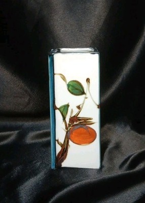 Vintage MCM Hand Painted Rectangular Vase Persimmon Fruit Made in Japan 7''X 3''