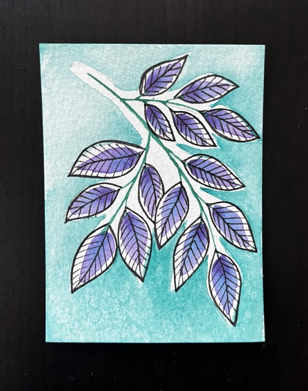 ACEO Original Watercolor Painting “Purple Leaves” By Connie Kline 2.5x3.5”