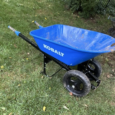 #ad Kobalt 2 Wheel 6 cu Flat Free Wheelbarrow Blue Black Model barley used $120.00