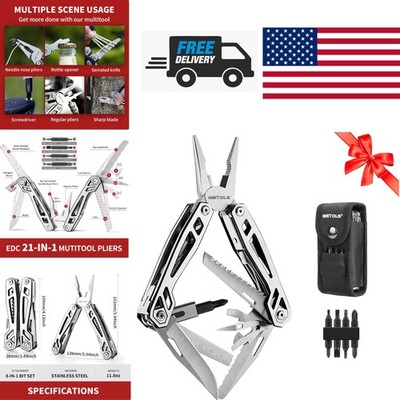 21 in 1 Stainless Steel Multitool with Pliers and Screwdrivers for Outdoor Use