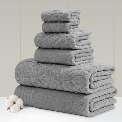 Amrapur Overseas 6-teiliges Garn gefärbt Diamond Gate Jacquard Handtuch Set Anthrazit