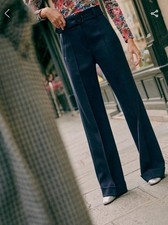 Sezane Lukas Navy High-Waisted Wide-Leg Trousers Sz 6/ Fr 38