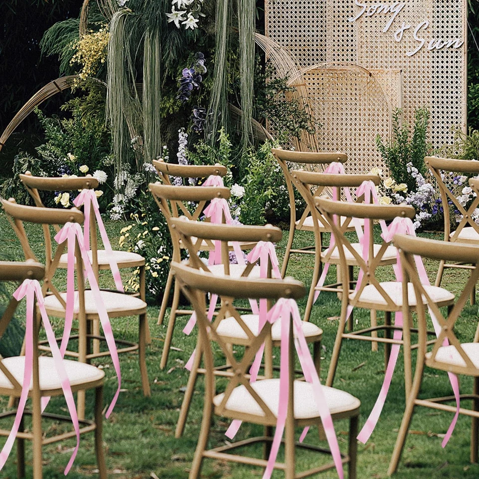 24 piezas grandes lazos de cinta rosa para bodas para sillas de boda cinta decorativa Sa... Foto 3 de 4