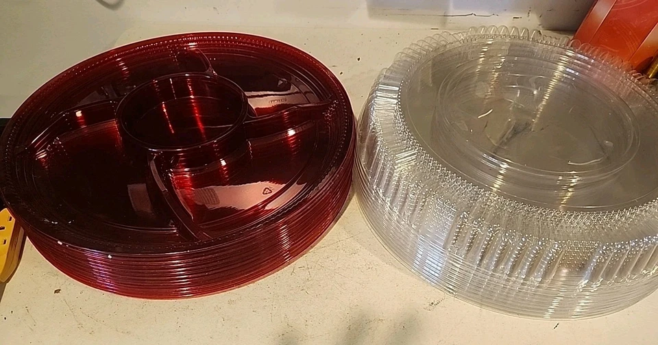 Lot Of 10 16" Food Tray Platters With 5 Compartments And Cover - Image 2 of 4