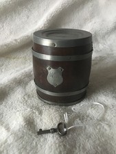 Vintage Wooden Barrel Money Box with shield WW 1912