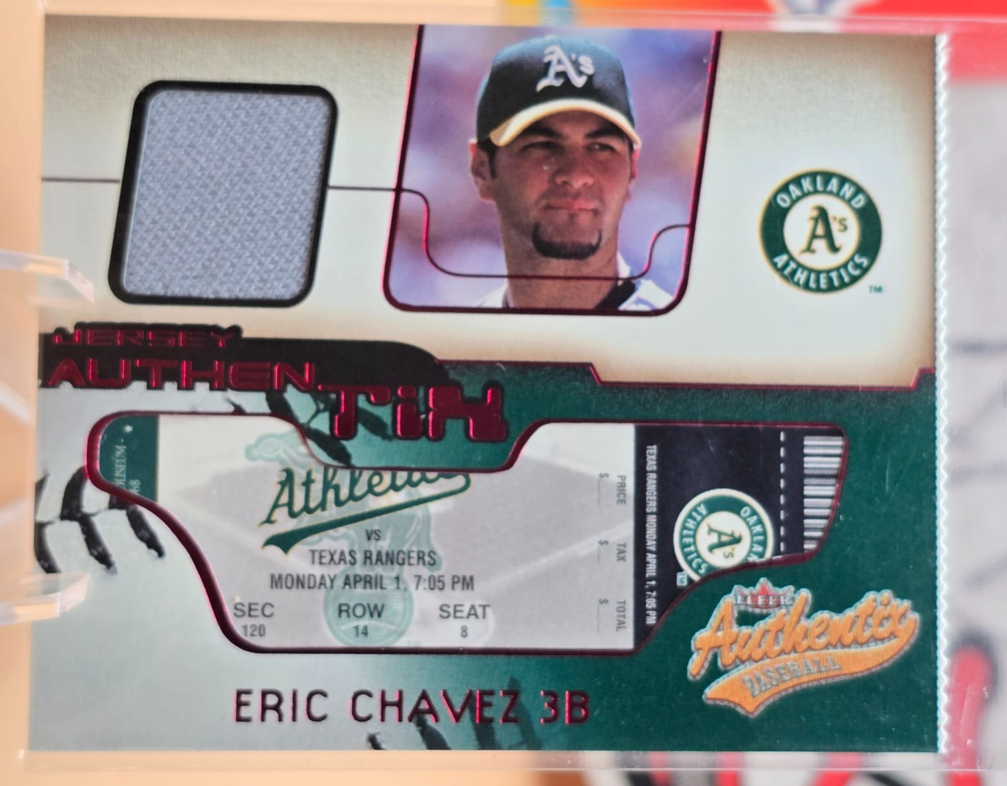 2002 Fleer Jersey Authentix Relic Eric Chavez Oakland Athletics Yankees
