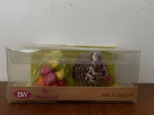 NEW Boston Warehouse BE THANKFUL Ceramic Thanksgiving Salt & Pepper Set