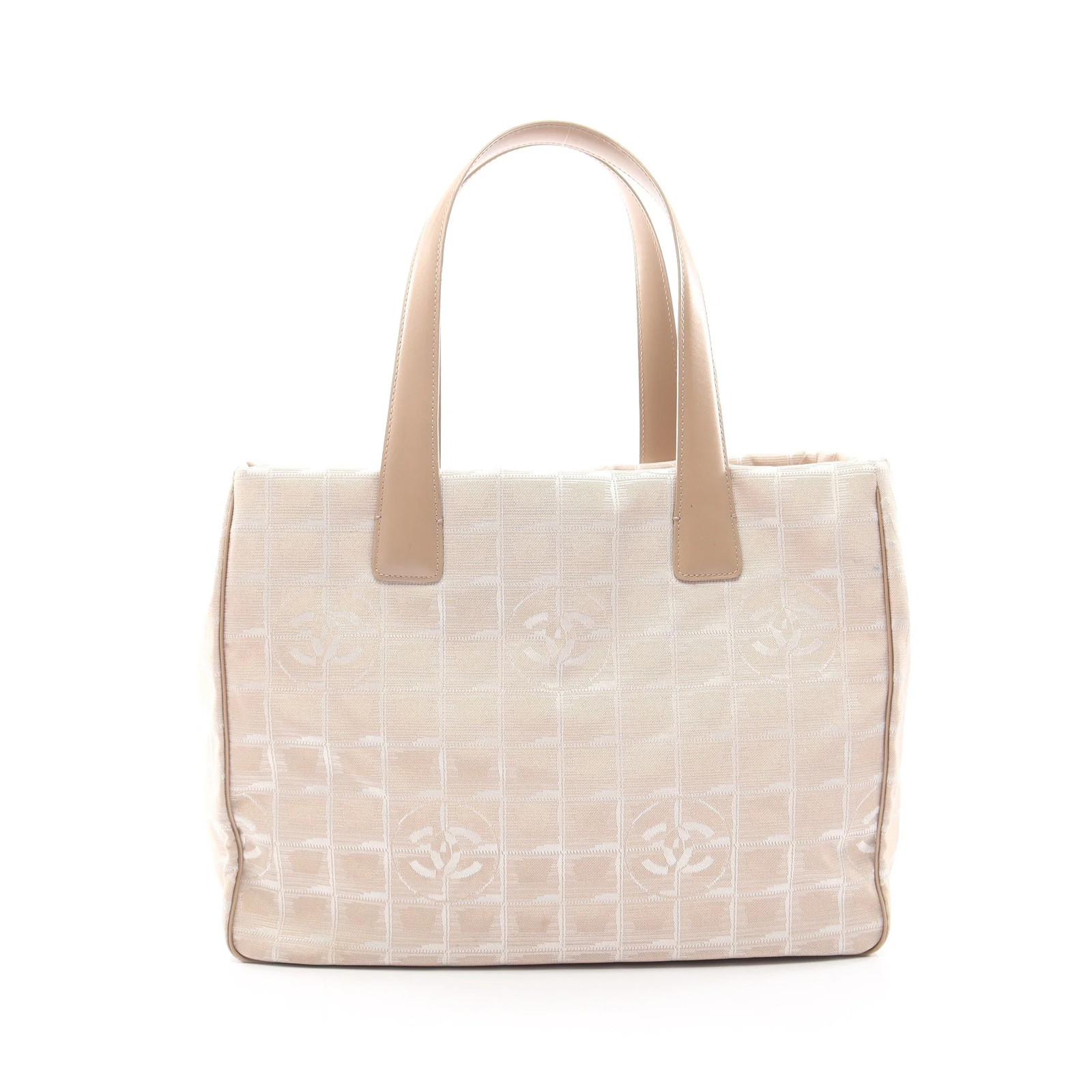 CHANEL New Travel Line MM Handbag Tote Bag Nylon Canvas Leather Beige A15991