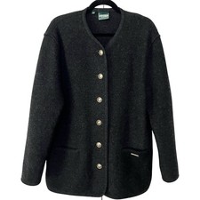 Geiger Austria Boiled Wool Jacket Women's 40 Black Cardigan Coat Shoulder Pads