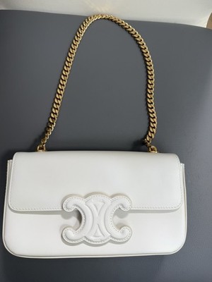 CELINEWHITE SHINY CALFSKIN TRIOMPHE GOLD CHAIN SHOULDER