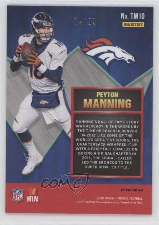 2020 Panini Mosaic Touchdown Masters Reactive Blue Prizm /99 Peyton Manning HOF - Image 2 of 2
