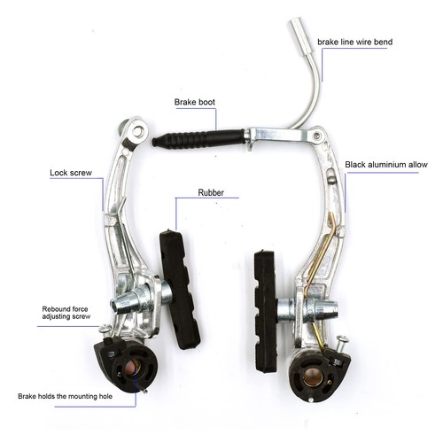 Hmseng V-Type Bike Brake Set, Complete Universal Front and Rear Sliver - Picture 4 of 7