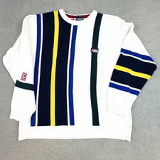 Vtg Chaps Ralph Lauren Sweater Men XL White Multicolor Rugby Style Knit Crewneck