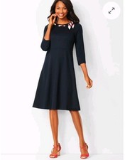 TALBOTS NWT $149 Navy Ponte Stretch Grommet Ribbon Bow Nautical Dress 12 Petite
