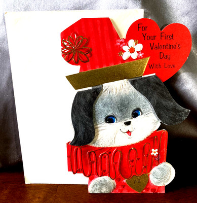 Vintage Ambassador Valentine s Day Greeting Card Puppy Wiggle Ears UNUSED works