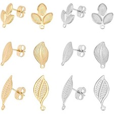 About 24 pieces 3 styles leaf stud earrings with ear nuts hypoallergen