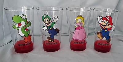 Vtg Mario 1985 Drinking Glasses Mario, Luigi, Yoshi, And Princess Peach
