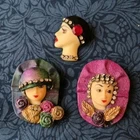 Lot Of 3 Vintage Rhinestone Lady Face Brooch Pin Art Deco Style Costume Jewelry