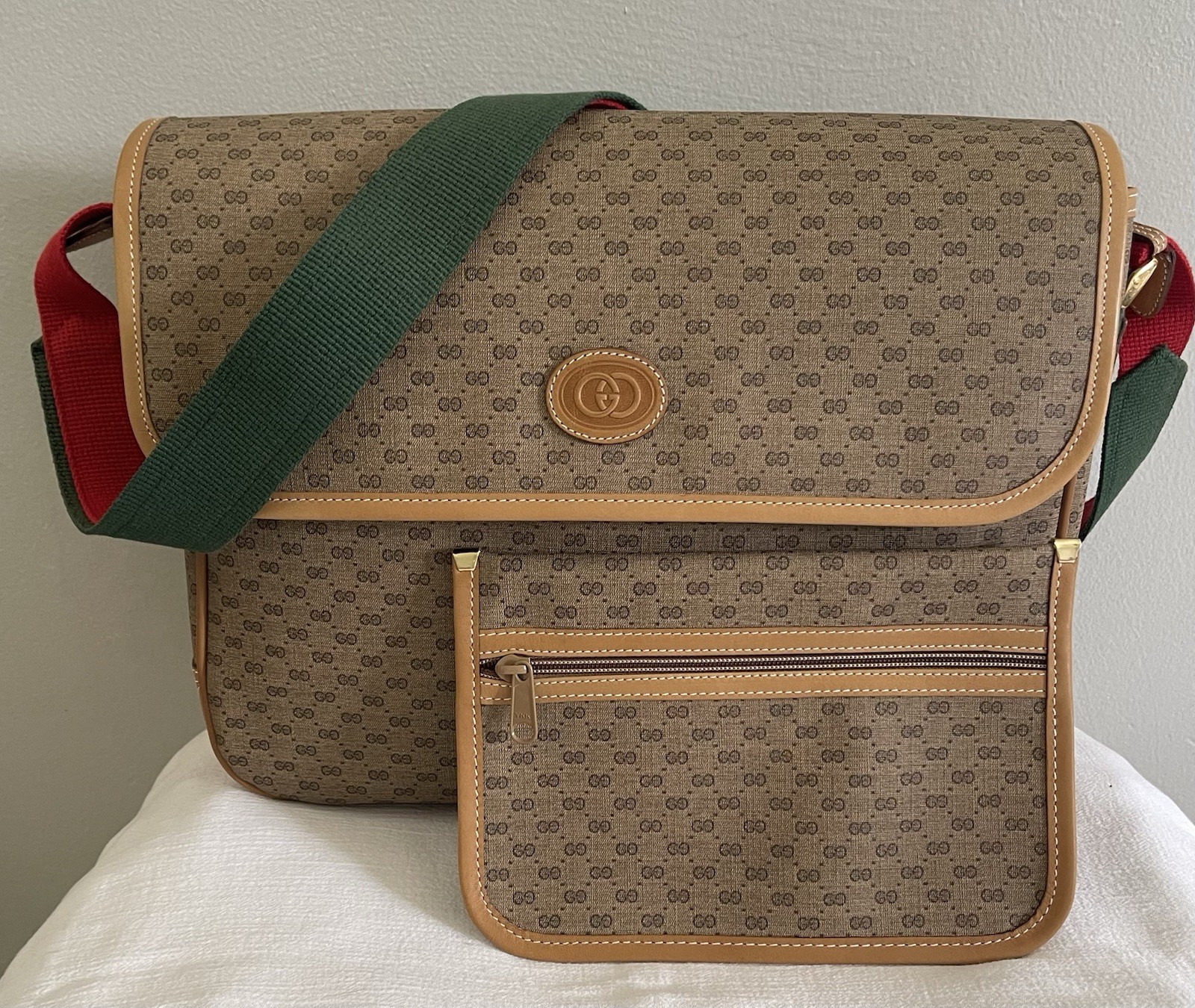 Vintage Gucci Tan PVC Micro GG Monogram Messenger Shoulder Bag & Pouch PRISTINE! image 3